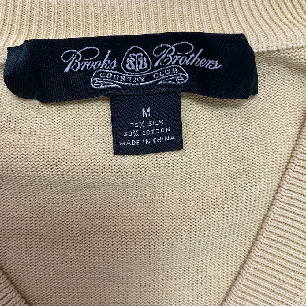 Brooks Brothers Country Club V Neck Sweater Men's M Mustard Yellow Silk Cotton - Picture 3 of 5